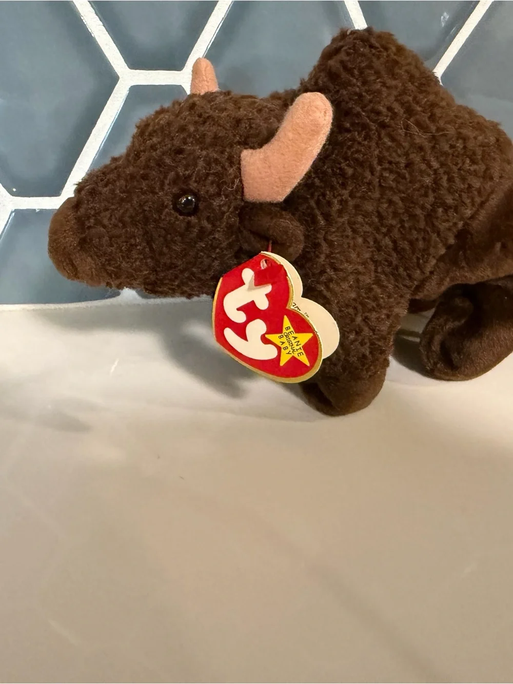 Ty Plush Brown Buffalo with Red Heart Tag